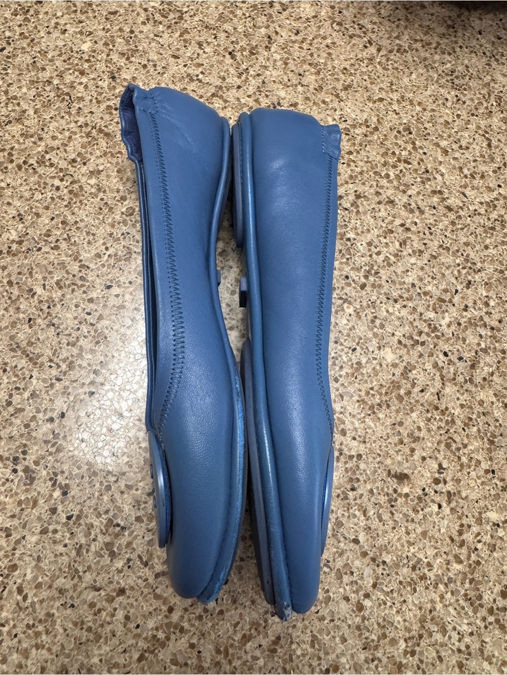 Tory Burch Blue Leather Logo Ballet Flats - Picture 7 of 16